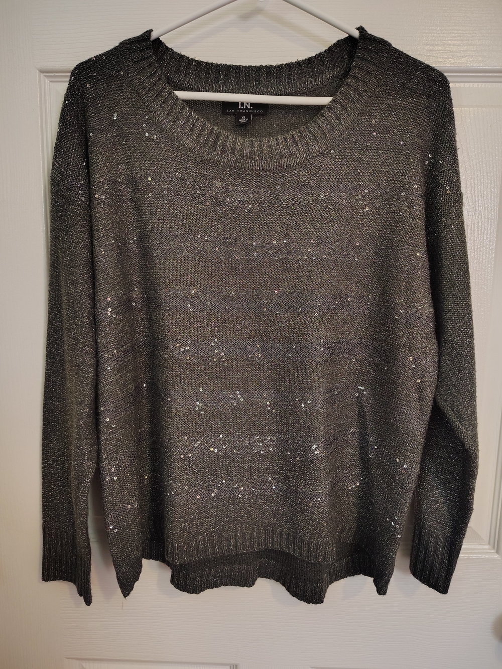 I.N. San Francisco Metallic Knit Sweater in Gray Size XL Like New
